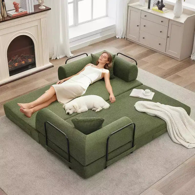 2-in-1-Schlafsofa, bequemes Klappsofa aus Cord mit tiefer Sitzfläche und breiten Armlehnen, Sofa ohne Gestell, für Wohnzimmer und Wohnungen