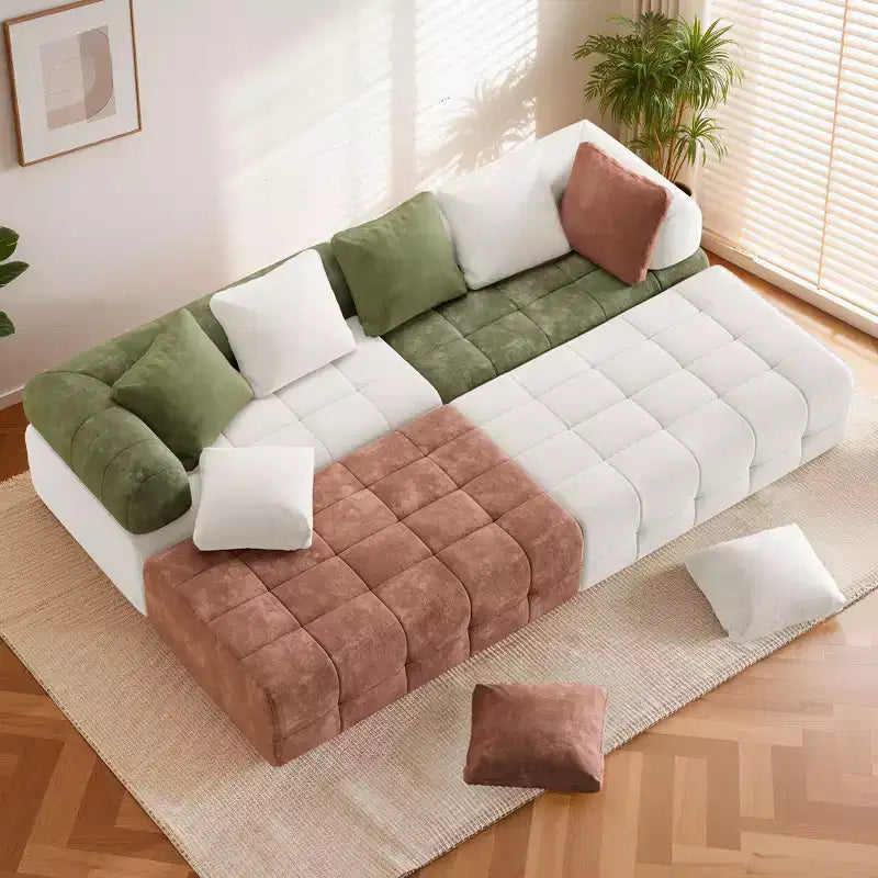 Divano componibile color block in ciniglia da 110.23 in. W a 4 posti con braccioli curvi
