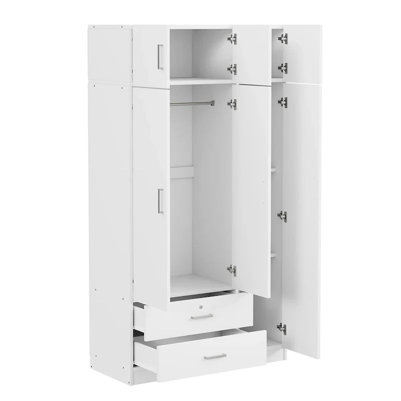 Armoire à 3 portes avec miroir, 2 tiroirs et placard supérieur