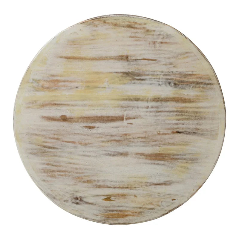 Alina-Couchtisch aus handgefertigtem Mangoholz mit floralen Schnitzereien und ausgeschnittenem Design, weißes Antik-Finish, 33 Zoll