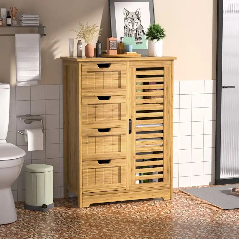 Meuble de rangement de salle de bain sur pieds VEIKOUS avec 4 tiroirs