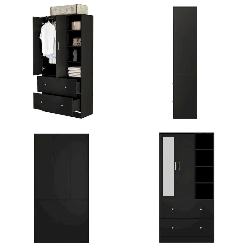 Kleiderschrank mit Spiegel und verstellbarem Kleiderstangenbereich, platzsparend