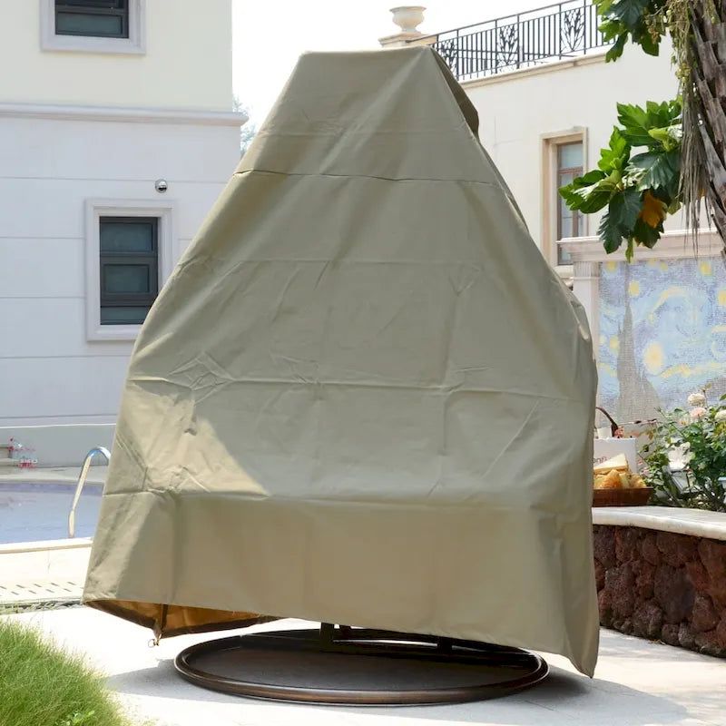 LeisureMod Hängesessel in Ei-Form für 2 Personen mit Gestell - Rattan-Pendelsessel für drinnen und draußen, Hängemattensessel für die Terrasse mit Kissen
