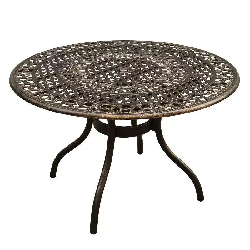 Ensemble repas de patio 5 pièces, table ronde en aluminium de 48 à treillis traditionnel, finition bronze résistante aux UV - Oakland Living : sièges d’extérieur pour quatre personnes