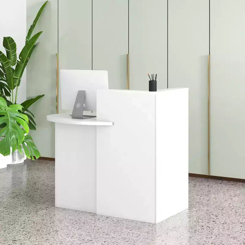 Costway Empfangstresen, Kassentisch und Bürotisch mit offenem Fach und abschließbarer Schublade, Weiß/Braun/Schwarz