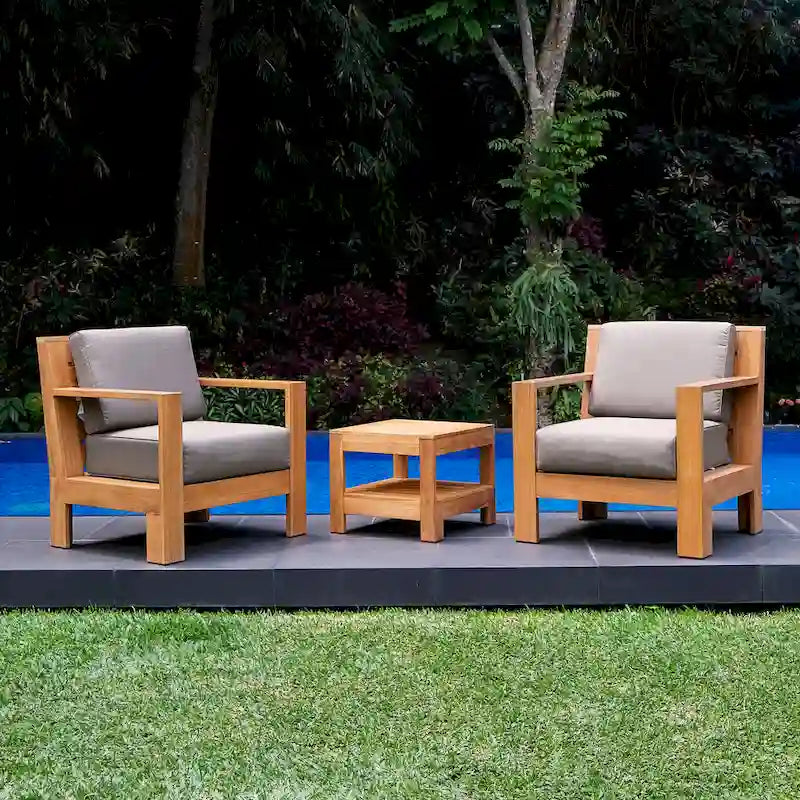 Cambridge Casual Logan 3-teiliges Teakholz-Set für draußen mit Sunbrella-Kissen