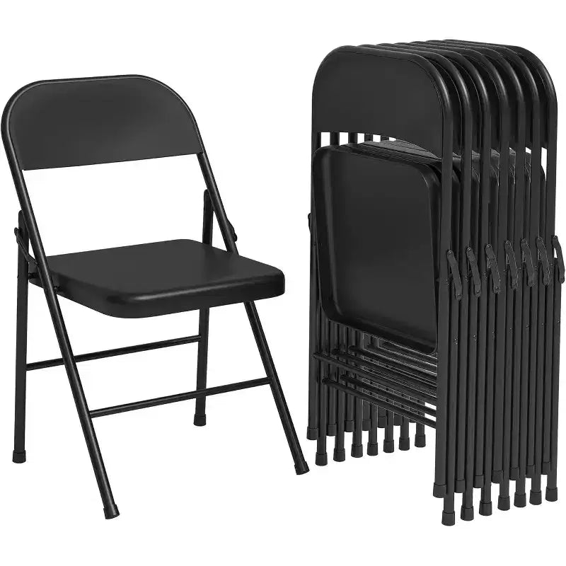 Ensemble de 8 chaises pliantes tout acier avec dossiers, chaises de salle à manger pliables en métal robuste, capacité de 350 lbs, pour l’intérieur et l’extérieur