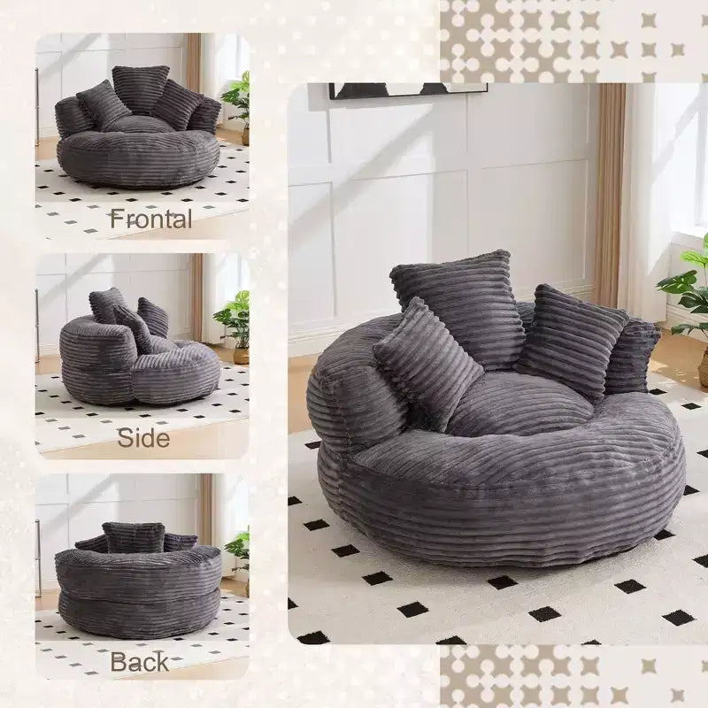 Sitzsacksofa für Erwachsene und Kinder, übergroßer Cord-Sitzsack mit 3 Kissen und Armlehnen für Wohnzimmer und Schlafzimmer - ModernLuxe