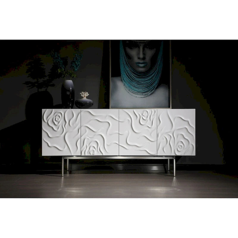 Moderner weißer Hochglanz-Buffetschrank mit Türen mit Soft-Close-Funktion