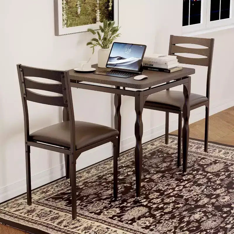Eetset van 3 delen voor kleine ruimtes, tafel en 2 stoelen met spiraalpoten, compacte keukentafelset voor appartementen