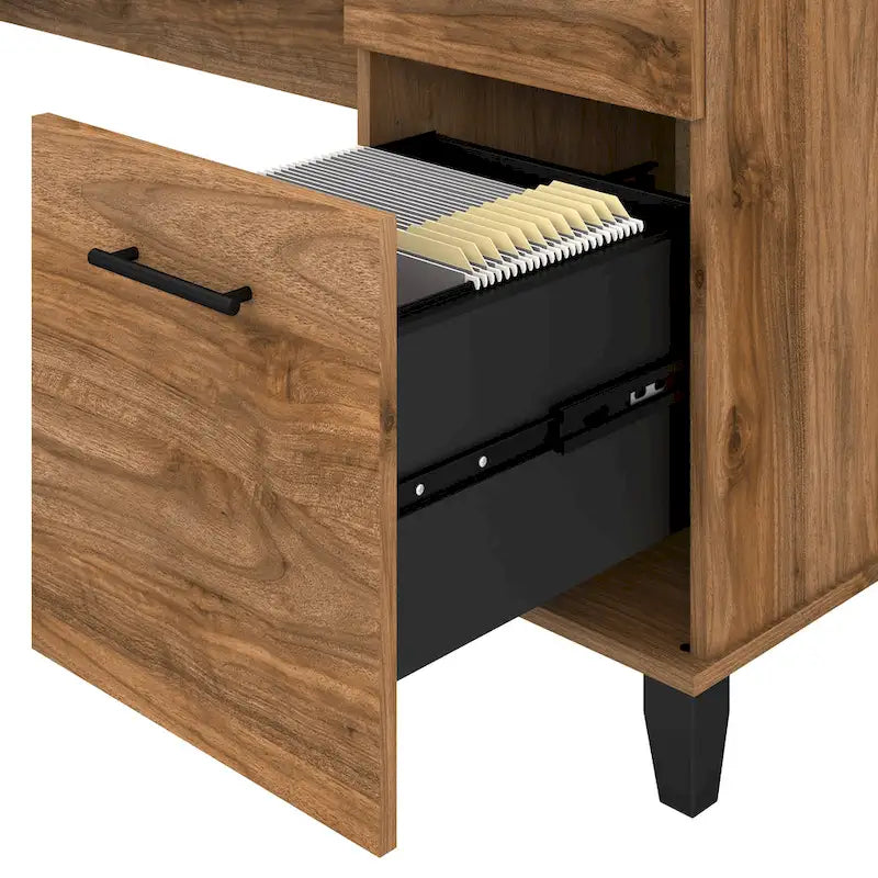 Bush Furniture Somerset 60W L-förmiger Schreibtisch mit Aufsatzregal