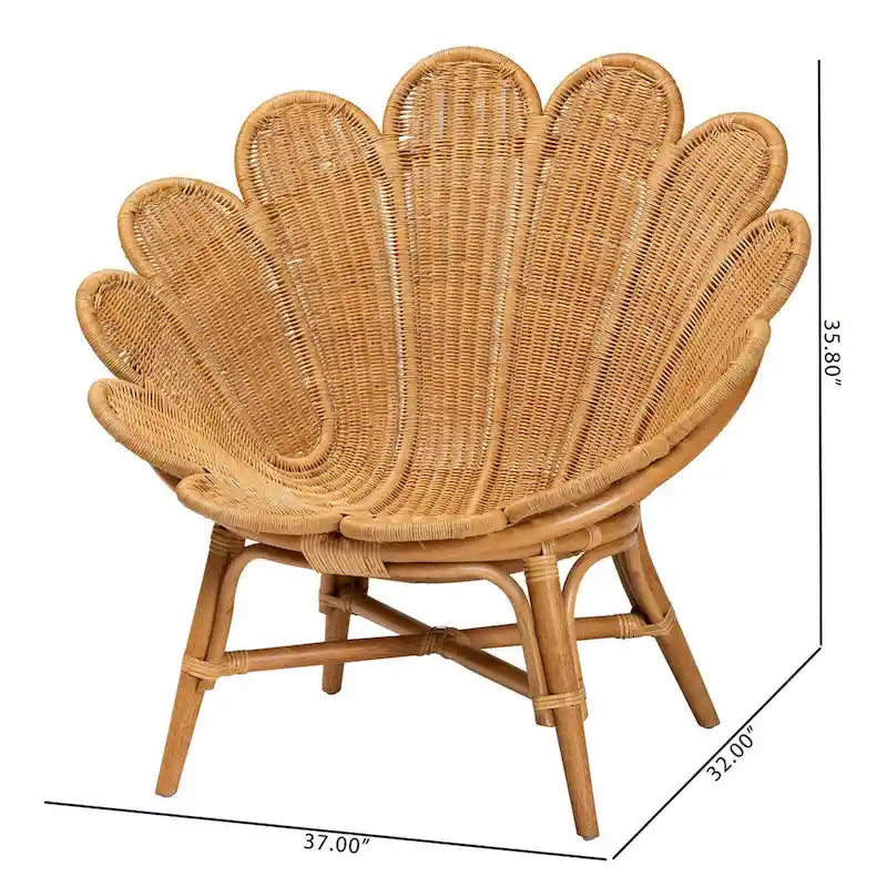 Fauteuil fleuri d’appoint en rotin miel, style bohème Blossom