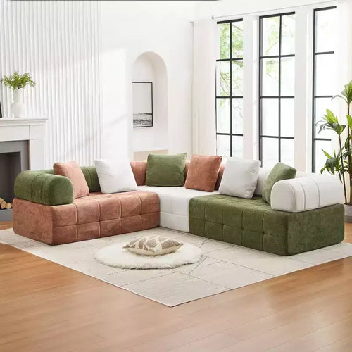 Canapé modulaire 4 places color-block de 110.23 in. W en chenille avec accoudoirs incurvés
