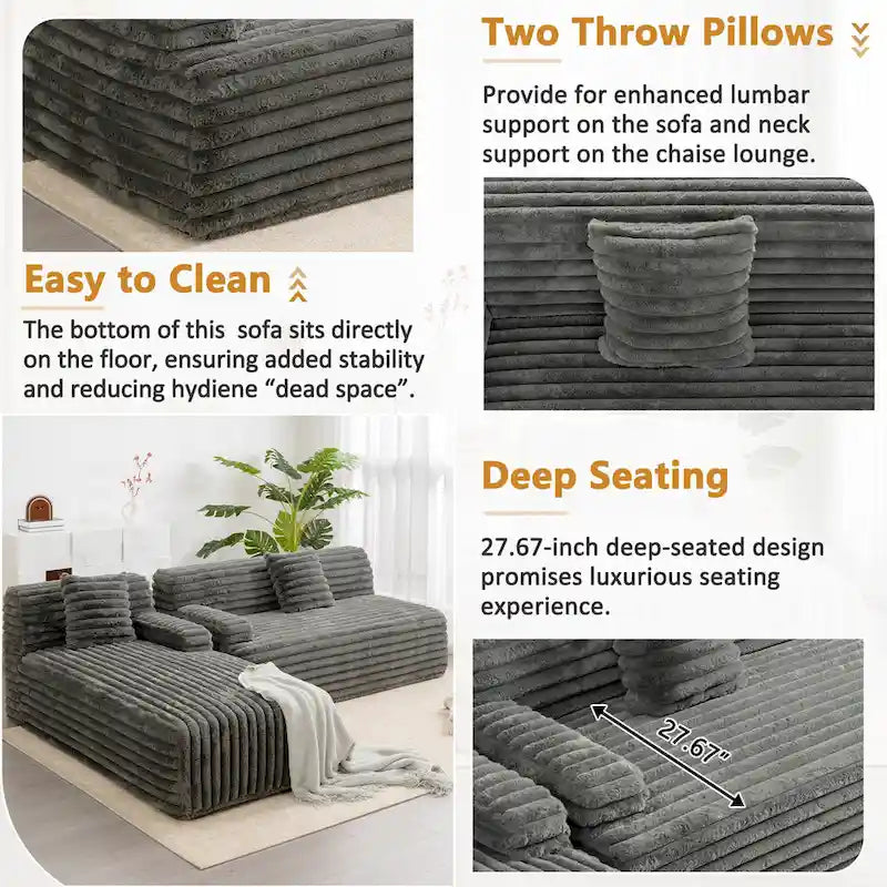 Cloud-Ecksofa, modernes Polstersofa mit 2 Zierkissen, frei kombinierbares Sofa, modulares Ecksofa in L-Form