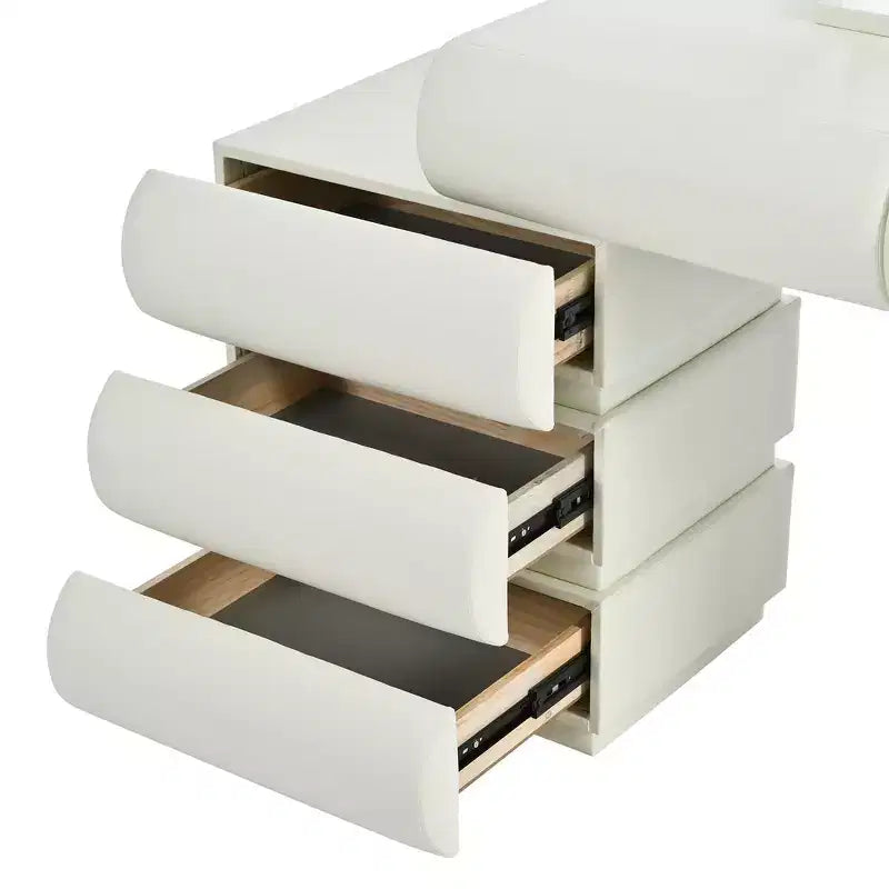 Luxe make-uptafel Whisen met spiegel, verplaatsbaar zijmeubel, 6 opberglades en kruk