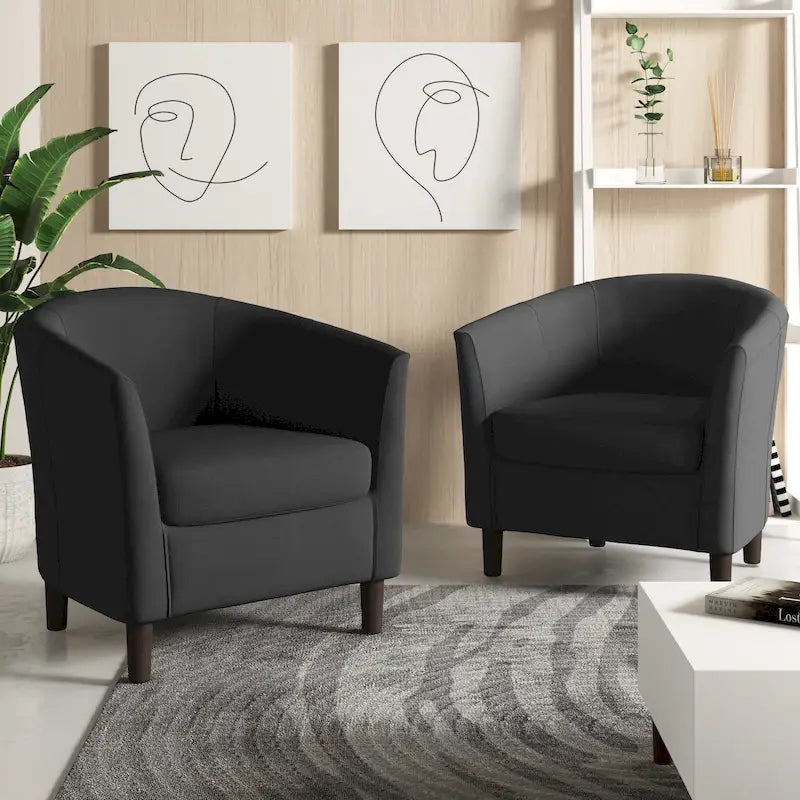 Lot de 2 fauteuils d’appoint modernes en lin, forme tonneau, fauteuils club