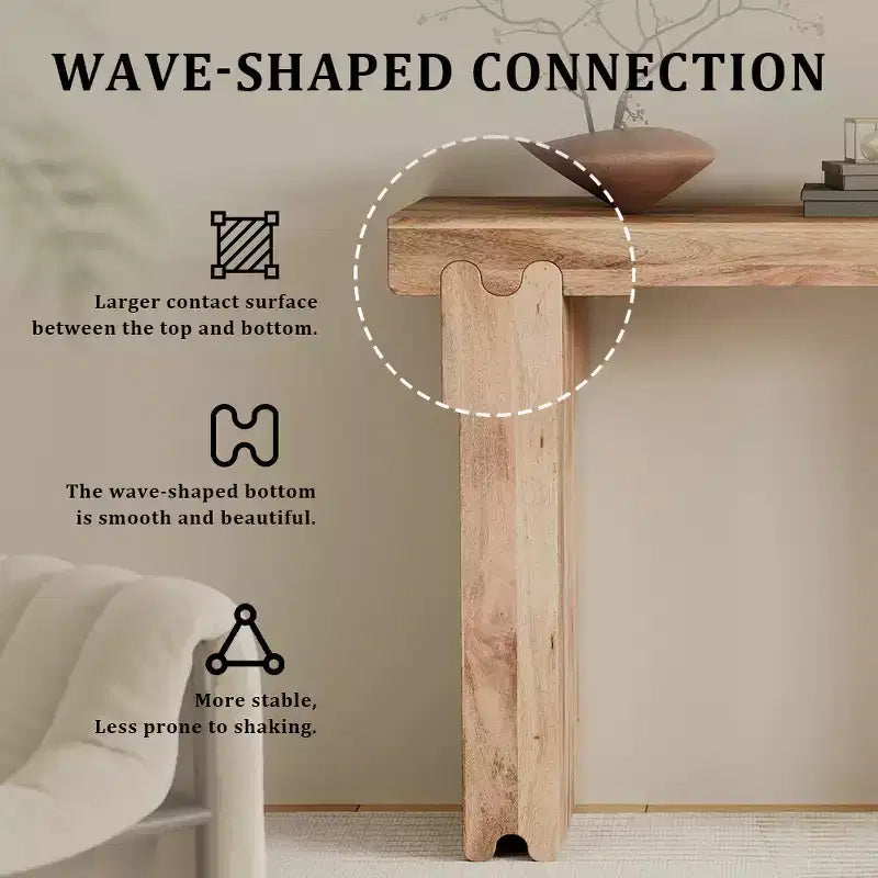 Consolle e tavolino da ingresso Whisen in legno di mango, stile rustico minimalista, con piano spesso