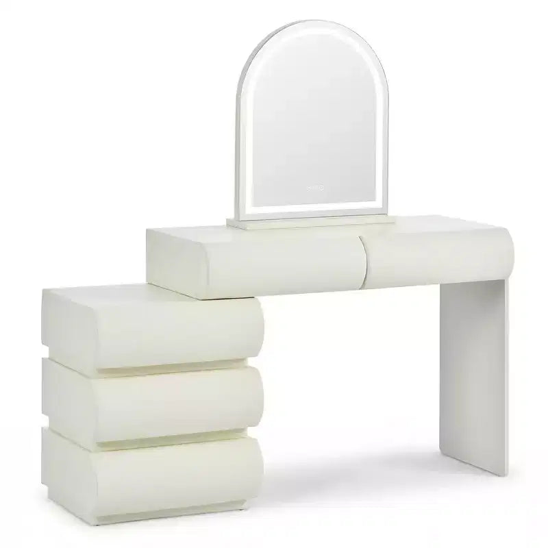Luxe make-uptafel Whisen met spiegel, verplaatsbaar zijmeubel, 6 opberglades en kruk