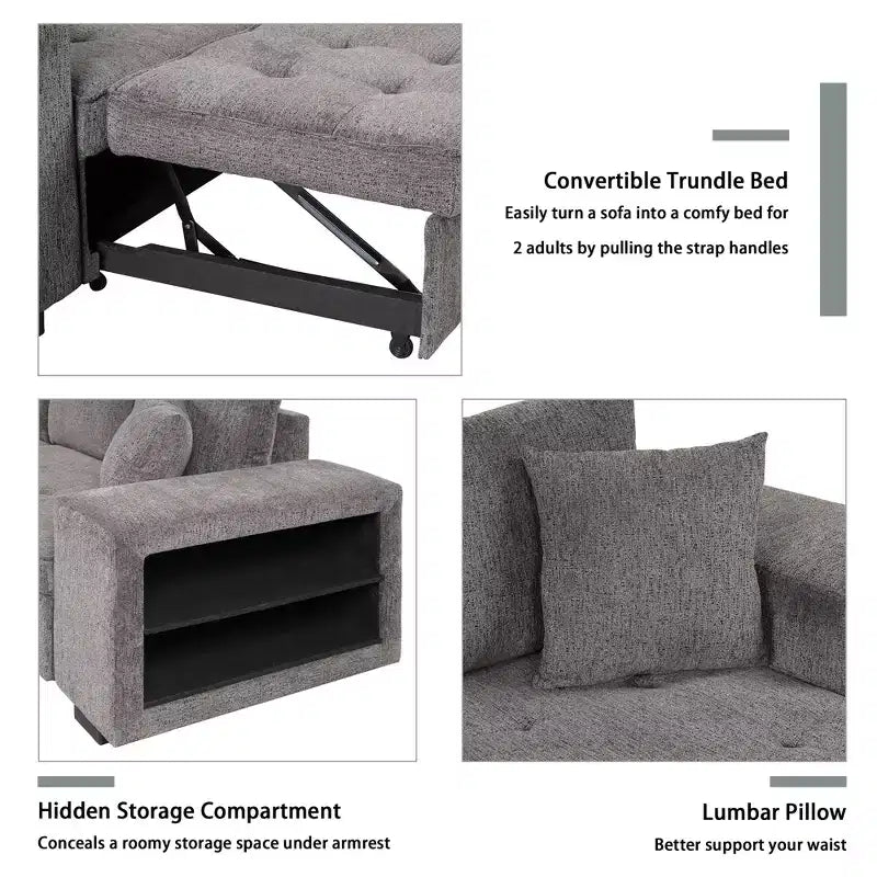 Divano componibile letto reversibile a L da 104.5 con chaise longue contenitore e 2 sgabelli - Divano letto trasformabile a 3 posti per il soggiorno