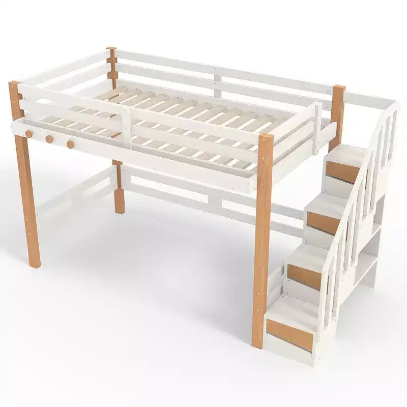 Modernes Hochbett im Loft-Stil mit Kleiderhaken, Ablagefächern und Platz unter dem Bett