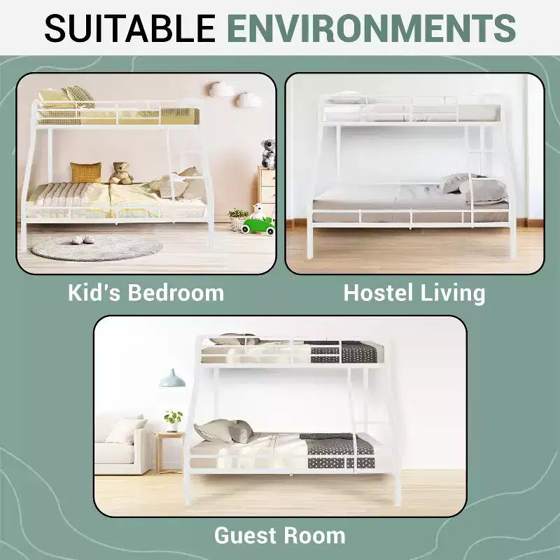 Lit superposé entièrement en métal, design sécurisé à faible hauteur avec barrières de sécurité, échelle inclinée et rangement sous le lit