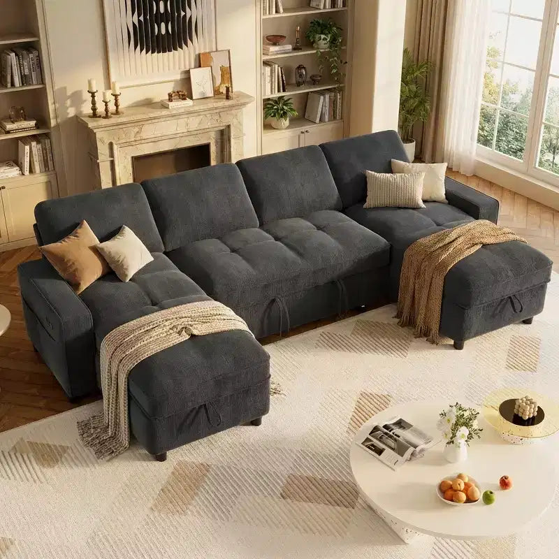 Divano letto trasformabile a U da 104 con vano contenitore