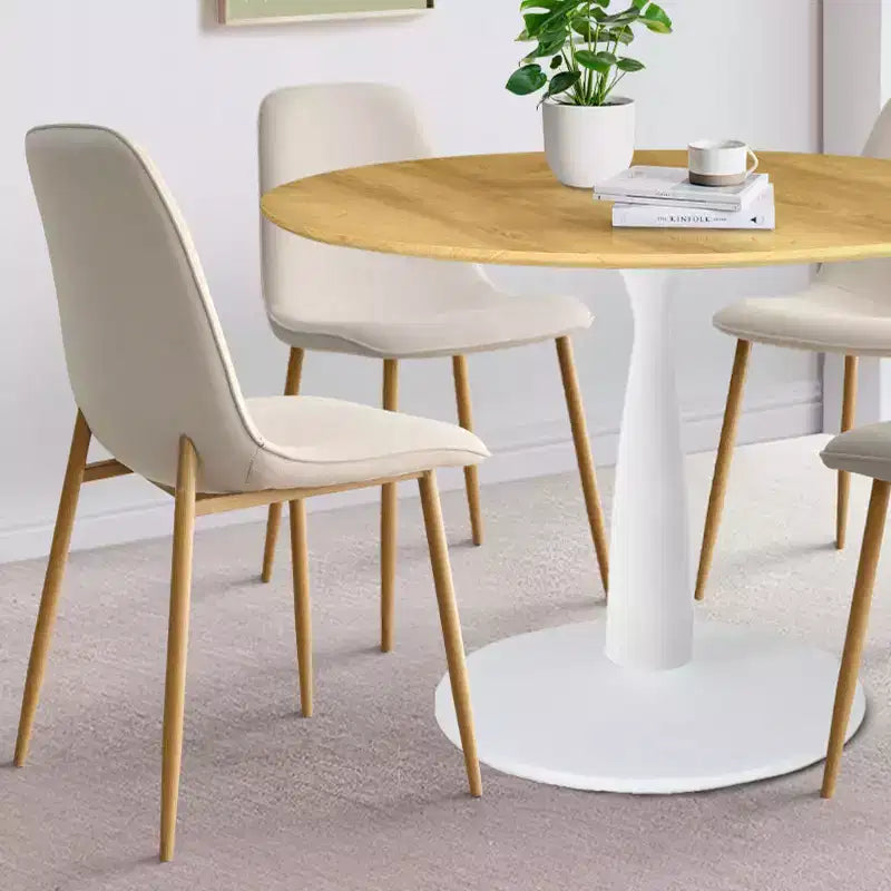 Ensemble de salle à manger rond 5 pièces, table à piètement central de 37 avec plateau effet bois et chaises courbes rembourrées, style moderne-Panipeachy