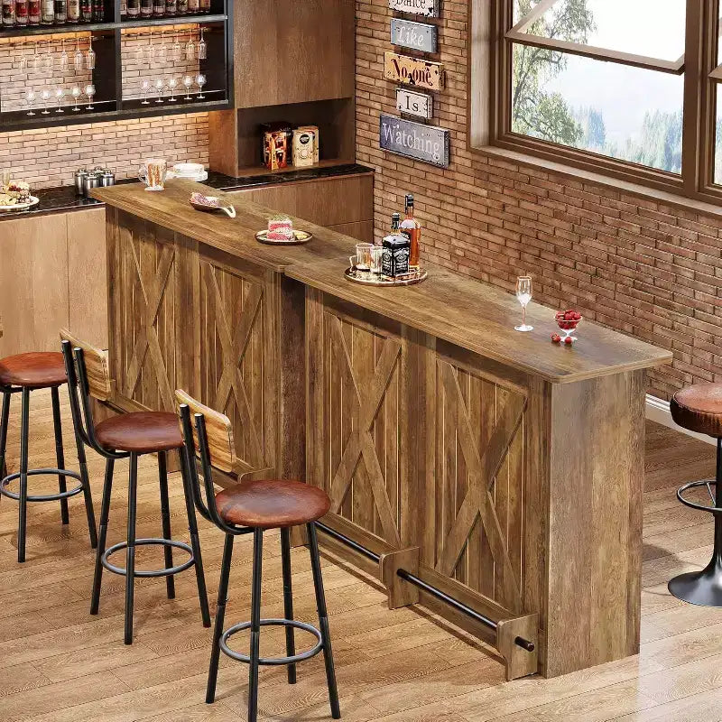 Lantine Bartisch, 63 Zoll, 2-stufiger Bartisch in Tresenhöhe mit Fußstütze für Küche, Bistro, Esszimmer oder Wohnzimmer, Braun