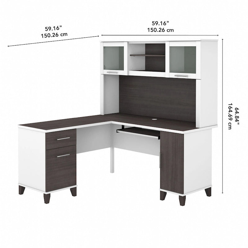 Bush Furniture Somerset 60W L-förmiger Schreibtisch mit Aufsatzregal