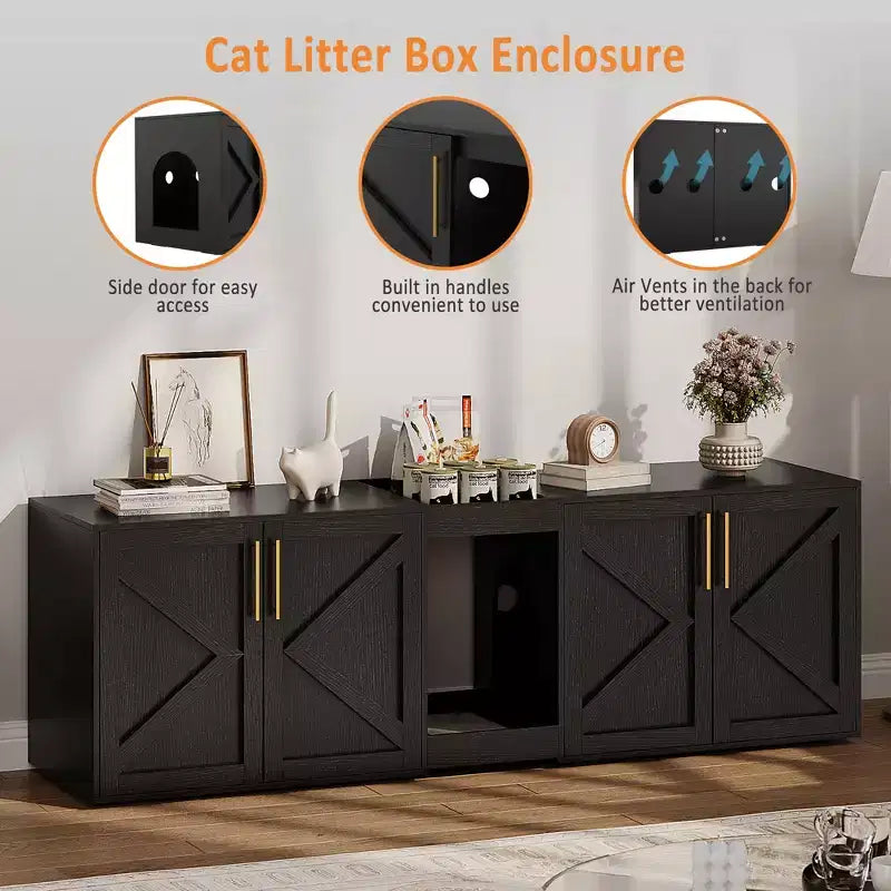 Meuble cache-litière pour chat, grand meuble à litière, meuble à double compartiment fermé, meuble en bois pour bac à litière, pour la maison et le salon