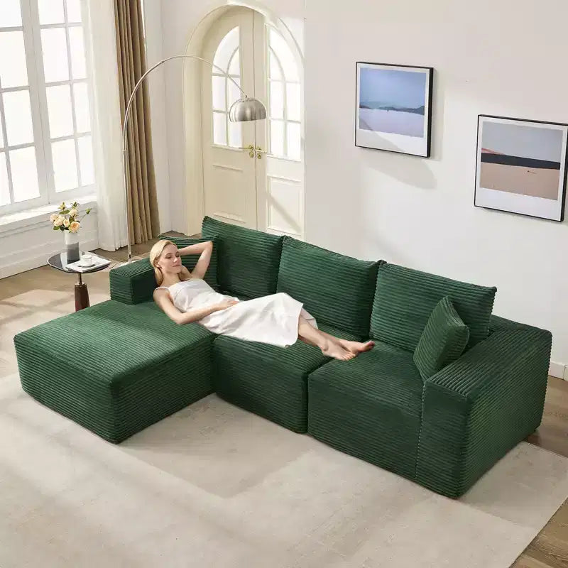 108 Modernes 3-Sitzer-Sofa, gepolstertes Sofa in L-Form mit Kissen, Sofa mit tiefer Sitzfläche, keine Montage erforderlich