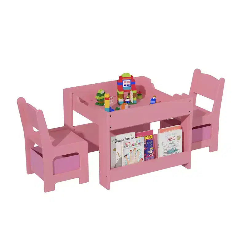 Activiteitentafelset 4-in-1 met afneembaar tafelblad, tafelset met laden en boekenkast, multifunctioneel peutermeubilair om te tekenen en lezen
