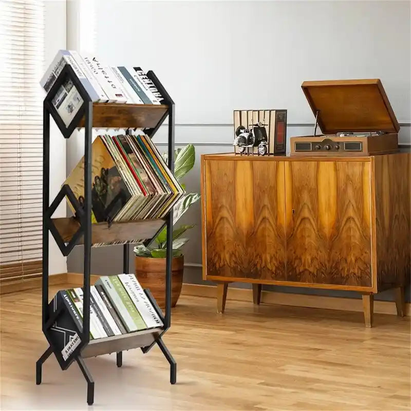 Meuble de rangement pour vinyles à 3 niveaux - 14.2D x 16.1W x 50H