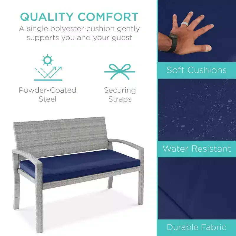 Best Choice Products Outdoor-Gartenbank aus Korbgeflecht für 2 Personen, Garten- und Terrassenmöbel mit einer Tragkraft von 700lb, Kissen