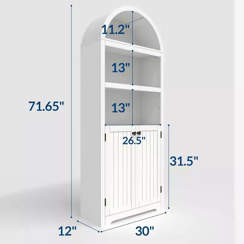 Hoge gebogen kast van 72, boekenrek met 5 niveaus, dubbele deuren en verstelbare plank, houten boekenkast met opbergruimte voor thuiskantoor