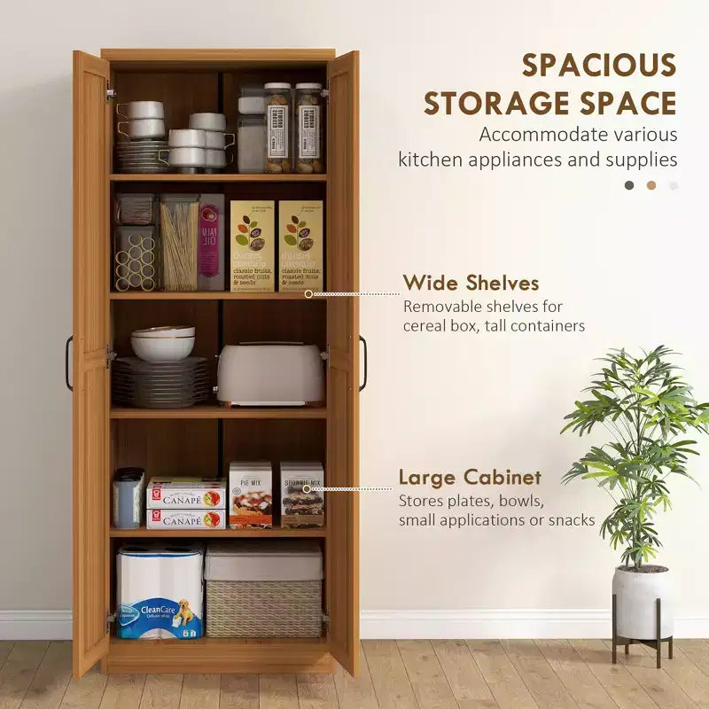 Garde-manger de cuisine à 2 portes de 63, armoire de rangement autonome avec 5 niveaux d’étagères et 2 étagères réglables pour la salle à manger