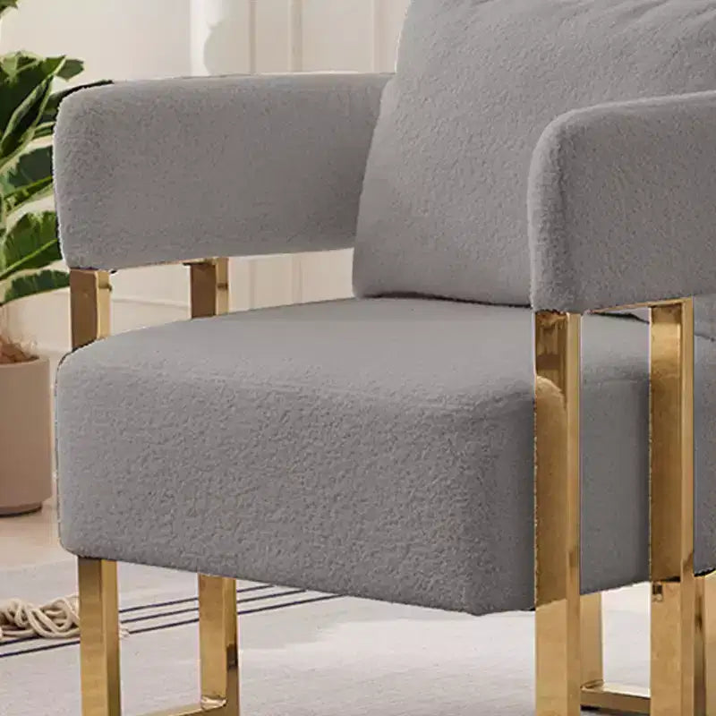 Set van 2 moderne gestoffeerde fauteuils met gouden metalen poten voor woonkamer, slaapkamer of kantoor