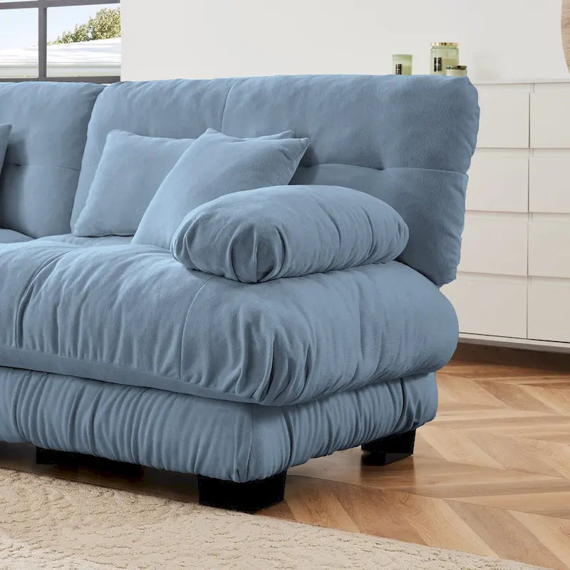 Ecksofa in L-Form, Chenille-Zweisitzer mit Lendenkissen