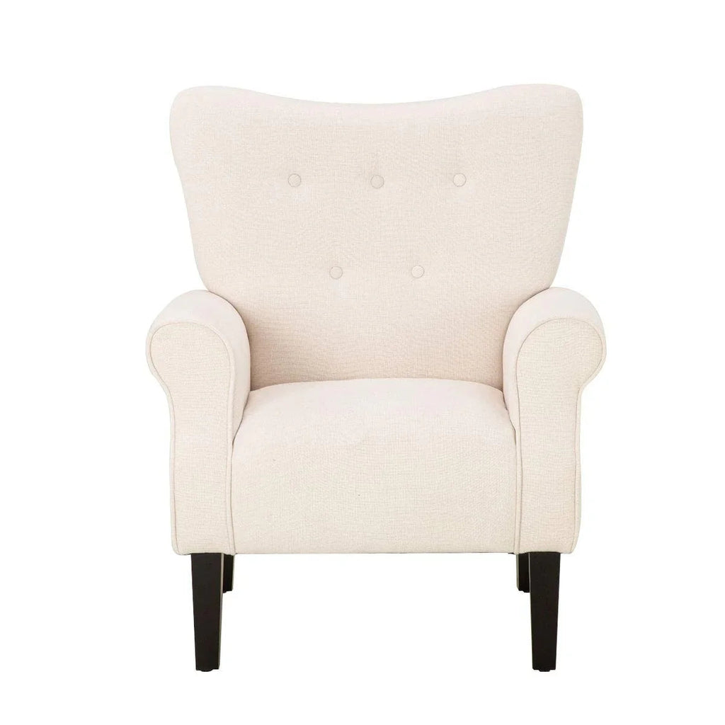 Erommy moderne fauteuil, fauteuil met hoge rugleuning, gestoffeerde eenzitsbank met knopen en houten poten voor de woonkamer