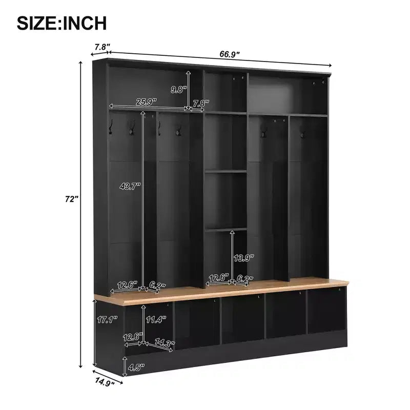 CLIHOME breiter Garderobenständer mit Sitzbank und Stauraum, minimalistischer Schuhschrank mit Würfelfächern und Ablagen