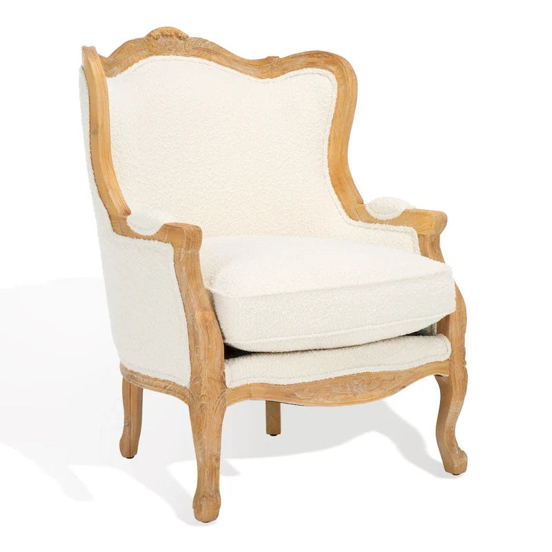SAFAVIEH Couture Kali-vleugelstoel van eikenhout en natuurlijk linnen - 34Wx34Dx40H