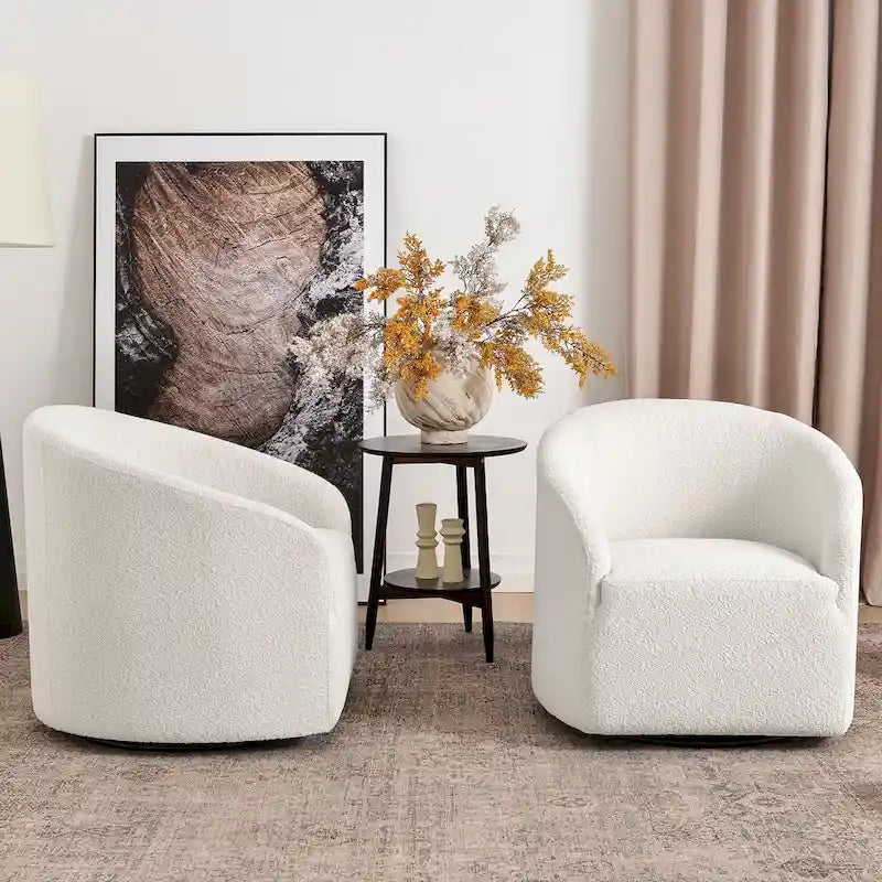 Fauteuil pivotant tonneau KINWELL 32 W rembourré en bouclé (lot de 2)