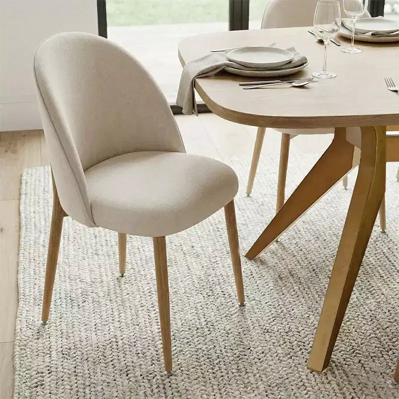 Modernes ausziehbares Esszimmertisch-Set, 78-96, für 6/8 Personen, Esszimmer-Set im Japandi-Stil mit beigefarbenen Polsterstühlen, V-förmigem Bockgestell-Panipeachy
