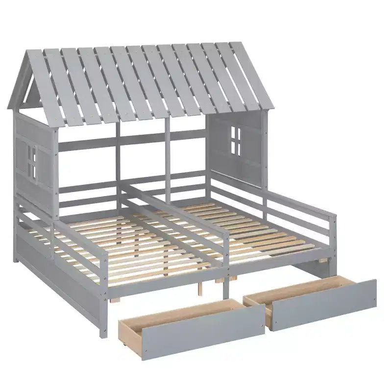 Lits plateformes Whisen House avec deux tiroirs pour chambre partagée de garçon et de fille