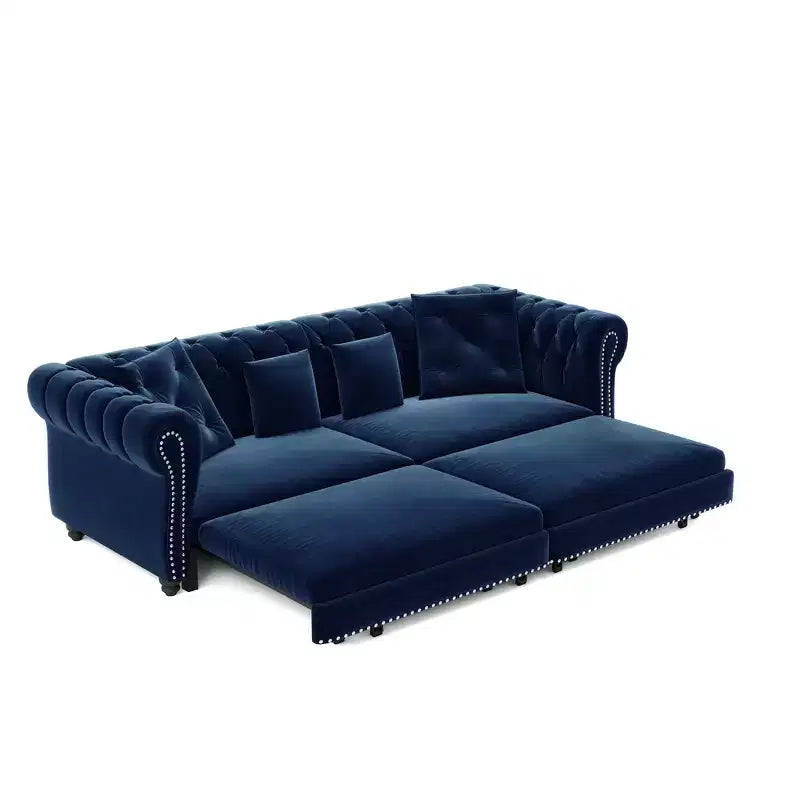 Whisen Schlafsofa aus Samt, 3-in-1, King Size, ausziehbar und umwandelbar, mit beweglichem Ottomanen, gestepptes Design