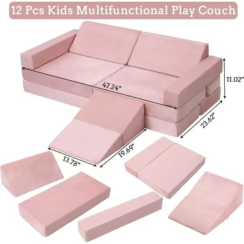 Kletter-Sofa für drinnen, 12-teiliges modulares Spielsofa mit quadratischem Bällebad und Kletterrampe, Spielset mit Polstern