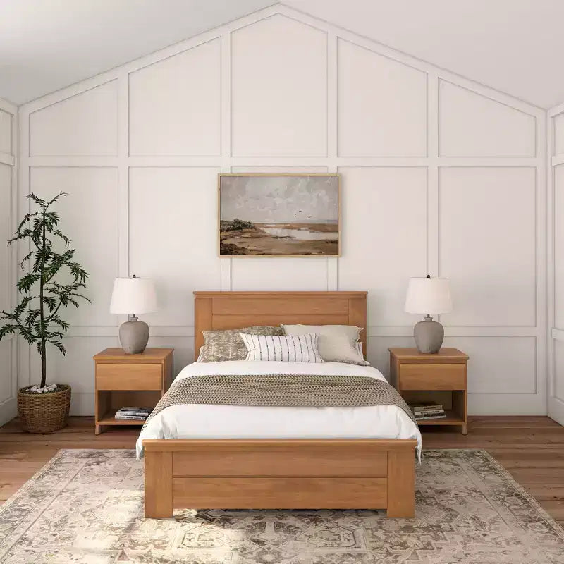 Plank+Beam Farmhouse-Bettrahmen in voller Größe mit Kopfteil, Plattformbett aus Massivholz