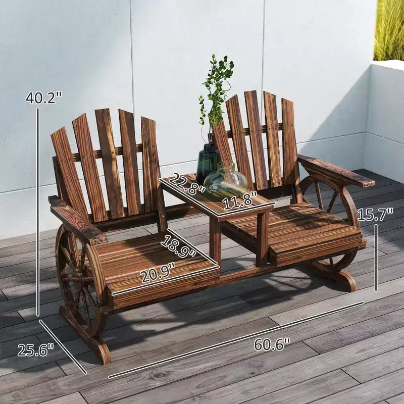 GDFStudio Sydel Gartenbank im Wagenrad-Design mit Mitteltisch und Staufach