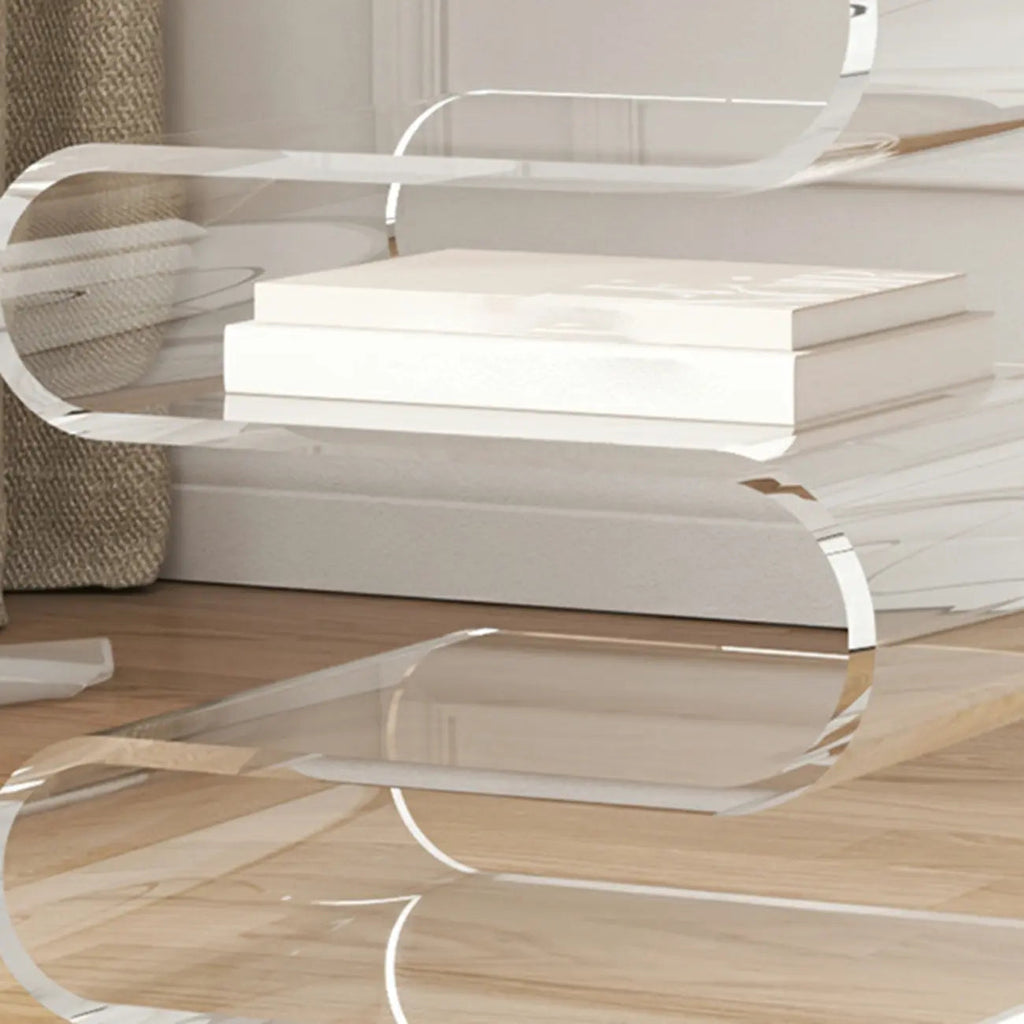 Moderner Beistelltisch aus Acryl in S-Form mit Stauraum