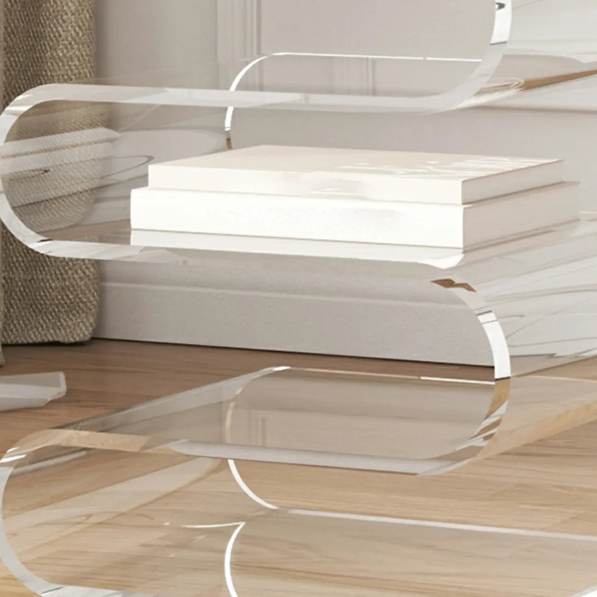 Moderner Beistelltisch aus Acryl in S-Form mit Stauraum